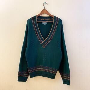 Vintage Woolrich Geometric V Neck Patterned Sweater USA Made Mens 2XL